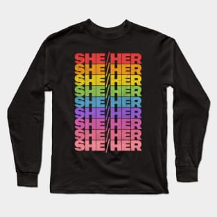 She/Her Pronouns / Retro Faded Design Long Sleeve T-Shirt